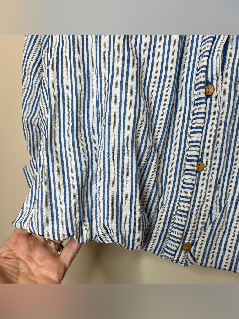 Democracy Womens M Blue White Striped Collared Long Sleeve Button Up Shirt NWT - Picture 3 of 11